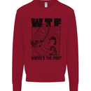 WTF Wheres the Fish Funny Fishing Fisherman Kids Sweatshirt Jumper Red