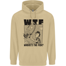 WTF Wheres the Fish Funny Fishing Fisherman Mens 80% Cotton Hoodie Sand