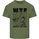 WTF Wheres the Fish Funny Fishing Fisherman Mens Cotton T-Shirt Tee Top Military Green