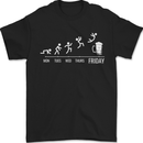 a black t - shirt with a picture of a man jumping over a barrel