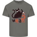 What? Funny Murderous Black Cat Halloween Mens Cotton T-Shirt Tee Top Charcoal