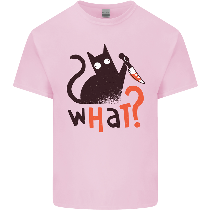 What? Funny Murderous Black Cat Halloween Mens Cotton T-Shirt Tee Top Light Pink