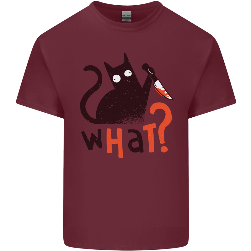 What? Funny Murderous Black Cat Halloween Mens Cotton T-Shirt Tee Top Maroon