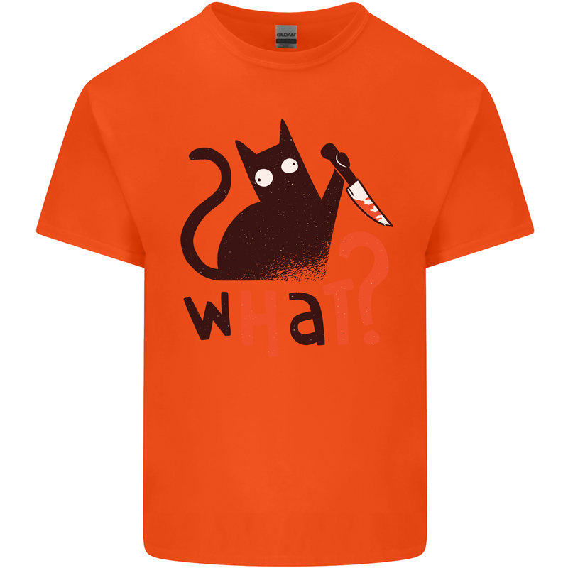 What? Funny Murderous Black Cat Halloween Mens Cotton T-Shirt Tee Top Orange
