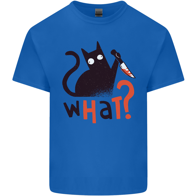 What? Funny Murderous Black Cat Halloween Mens Cotton T-Shirt Tee Top Royal Blue