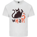 What? Funny Murderous Black Cat Halloween Mens Cotton T-Shirt Tee Top White