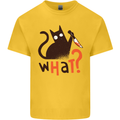 What? Funny Murderous Black Cat Halloween Mens Cotton T-Shirt Tee Top Yellow