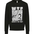 Wheres the Fish WTF Funny Fishing Fisherman Kids Sweatshirt Jumper Black