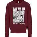 Wheres the Fish WTF Funny Fishing Fisherman Kids Sweatshirt Jumper Maroon