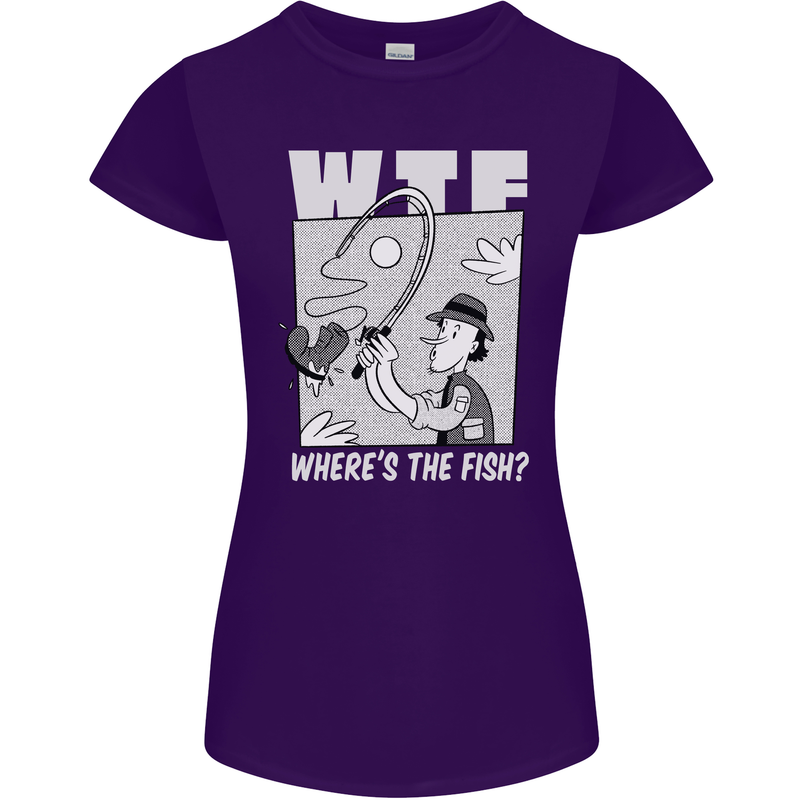 Wheres the Fish WTF Funny Fishing Fisherman Womens Petite Cut T-Shirt Purple
