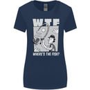 Wheres the Fish WTF Funny Fishing Fisherman Womens Wider Cut T-Shirt Navy Blue