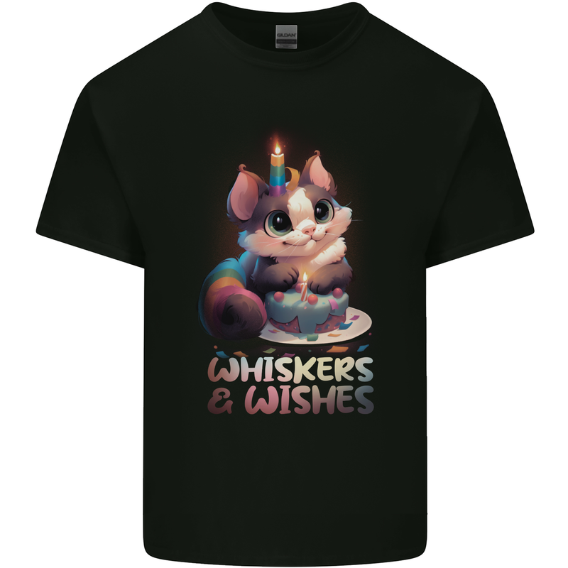 Whiskers & Wishes Cat Birthday Mens Cotton T-Shirt Tee Top Black
