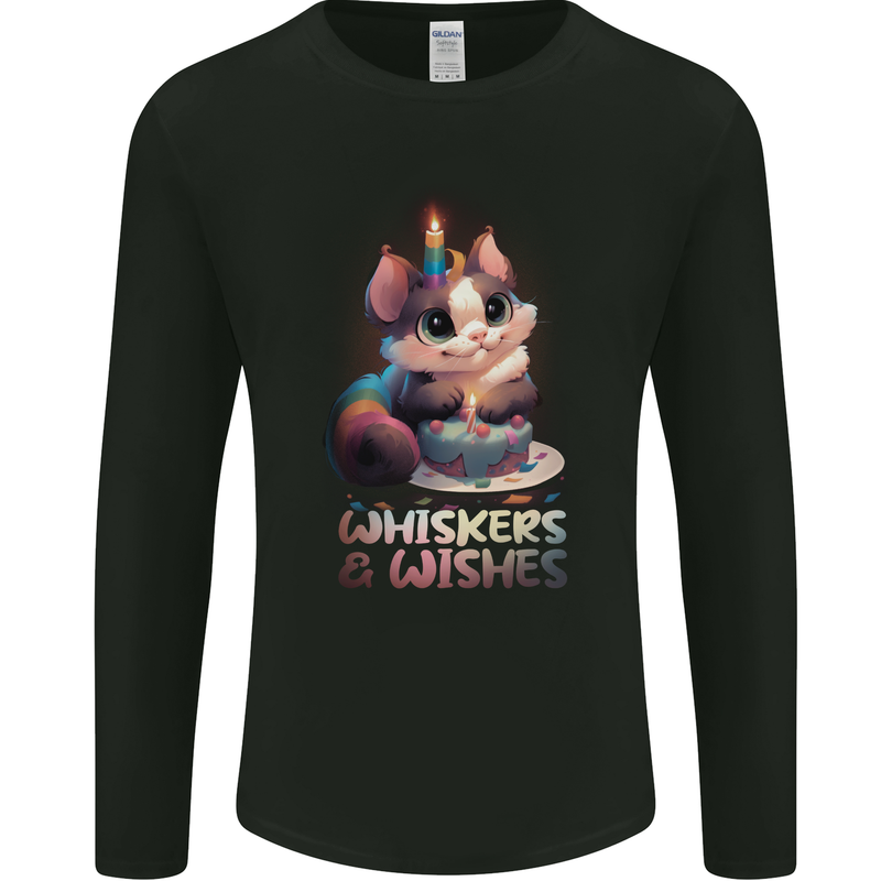 Whiskers & Wishes Cat Birthday Mens Long Sleeve T-Shirt Black