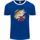Torn Bhutan Flag Bhutanese Day Football Mens Ringer T-Shirt FotL Royal Blue/White