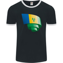 Curled Saint Vincent and Grenadines Flag Football Mens Ringer T-Shirt FotL Black/White