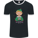 Always Hungry Elf Funny Christmas Food Xmas Mens Ringer T-Shirt FotL Black/White