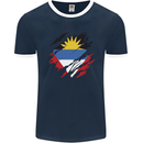 Torn Antigua and Barbuda Flag Day Football Mens Ringer T-Shirt FotL Navy Blue/White