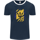 Torn Barbados Flag Barbadians Day Football Mens Ringer T-Shirt FotL Navy Blue/White