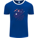 Torn Australia Flag Australian Day Football Mens Ringer T-Shirt FotL Royal Blue/White