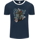 Scooter Skull Motorcycle MOD Biker Mens Ringer T-Shirt FotL Navy Blue/White