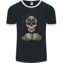 Muay Thai Kickboxing Skull Fighter MMA Boxing Mens Ringer T-Shirt FotL Black/White
