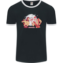 Santa v Jesus Video Game Style Christmas Xmas Mens Ringer T-Shirt FotL Black/White