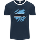 Torn Botswana Flag Batswana Day Football Mens Ringer T-Shirt FotL Navy Blue/White