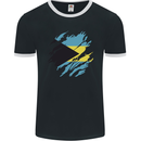 Torn Bahamas Flag Bahamians Day Football Mens Ringer T-Shirt FotL Black/White