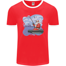 Santa Claus Fishing on a Pier Christmas Mens Ringer T-Shirt FotL Red/White