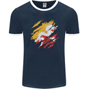 Torn Bhutan Flag Bhutanese Day Football Mens Ringer T-Shirt FotL Navy Blue/White