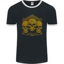 3 Ornate Gold Skulls Gothic Goth Mens Ringer T-Shirt FotL Black/White