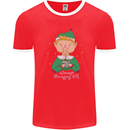Always Hungry Elf Funny Christmas Food Xmas Mens Ringer T-Shirt FotL Red/White