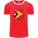 Torn East Timor Flag Day Football Mens Ringer T-Shirt FotL Red/White