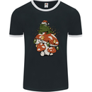 Christmas Frog Mushroom Xmas Mycology Foraging Mens Ringer T-Shirt FotL Black/White