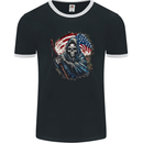 Grim Reaper USA Flag America Skull Mens Ringer T-Shirt FotL Black/White