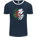 Torn Algeria Flag Algerian Day Football Mens Ringer T-Shirt FotL Navy Blue/White