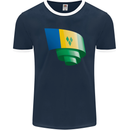 Curled Saint Vincent and Grenadines Flag Football Mens Ringer T-Shirt FotL Navy Blue/White