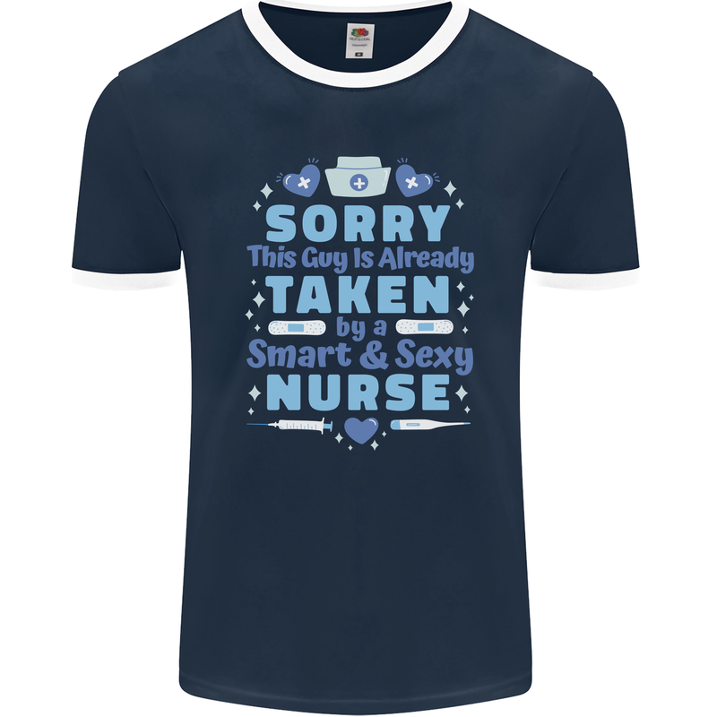 Taken By a Smart Nurse Funny Valentines Day Mens Ringer T-Shirt FotL Navy Blue/White
