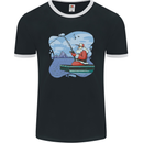 Santa Claus Fishing on a Pier Christmas Mens Ringer T-Shirt FotL Black/White