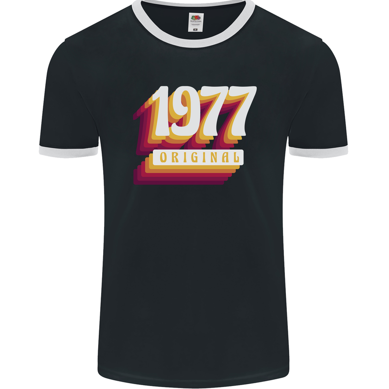 Retro 46th Birthday Original 1977 Mens Ringer T-Shirt FotL Black/White