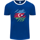 Torn Azerbaijan Flag Azerbaijani Day Football Mens Ringer T-Shirt FotL Royal Blue/White