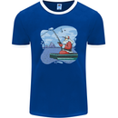 Santa Claus Fishing on a Pier Christmas Mens Ringer T-Shirt FotL Royal Blue/White