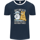 An Owl & Cat Book Reading Bookworm Mens Ringer T-Shirt FotL Navy Blue/White