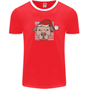 Christmas Pitbull Dog Wearing Xmas Hat Mens Ringer T-Shirt FotL Red/White