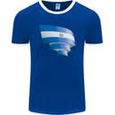 Curled Salvador Flag Salvadoran Day Football Mens Ringer T-Shirt FotL Royal Blue/White