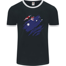 Torn Australia Flag Australian Day Football Mens Ringer T-Shirt FotL Black/White