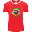 Torn Brazil Flag Brazilian Day Football Mens Ringer T-Shirt FotL Red/White