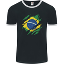 Torn Brazil Flag Brazilian Day Football Mens Ringer T-Shirt FotL Black/White