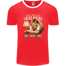 I Read Books & Know Things Bookworm Rabbit Mens Ringer T-Shirt FotL Red/White