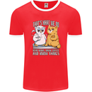 An Owl & Cat Book Reading Bookworm Mens Ringer T-Shirt FotL Red/White